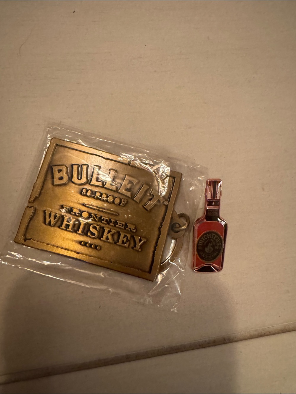 Bulleit Whiskey Metal Keychain and Michter Pin
